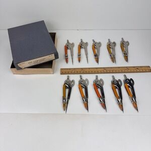 Vtg 10 Metal Arc Compasses Pencils Box J.L. Hammett Company Cambridge Mass‎ READ
